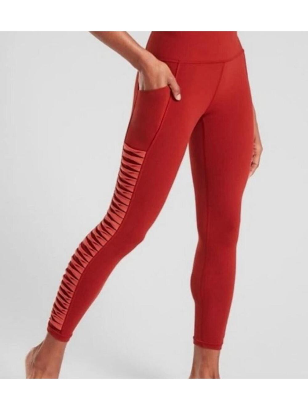 Athleta salutation Stash Pocket II Twist 7/8 Leggings Powervita Rust Red XS